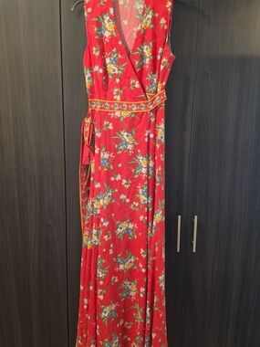 New York & Company Pink Floral Wrap Maxi Dress
